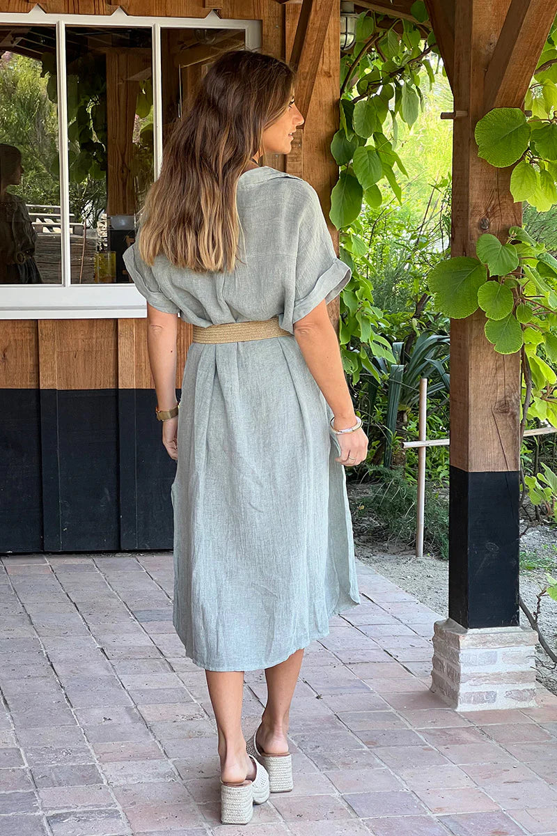 Olive Linen Beach Maxi Dress