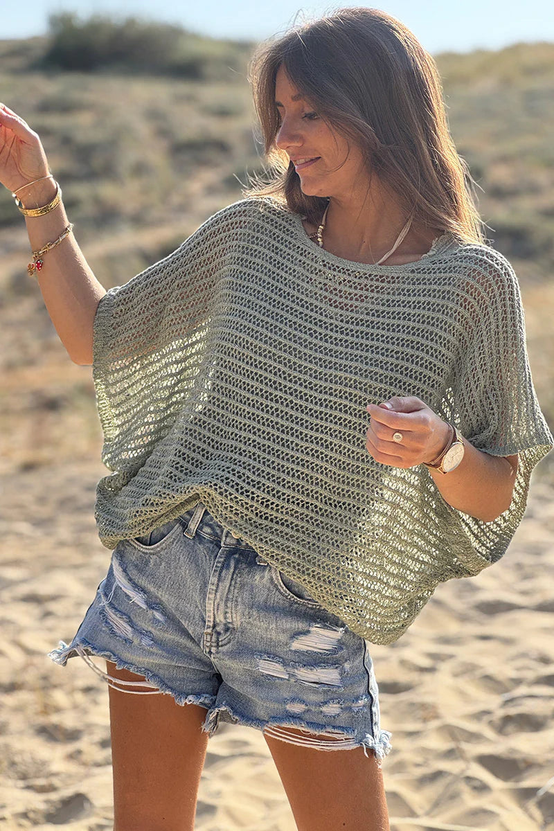 Olive Open Crochet Dolman Top