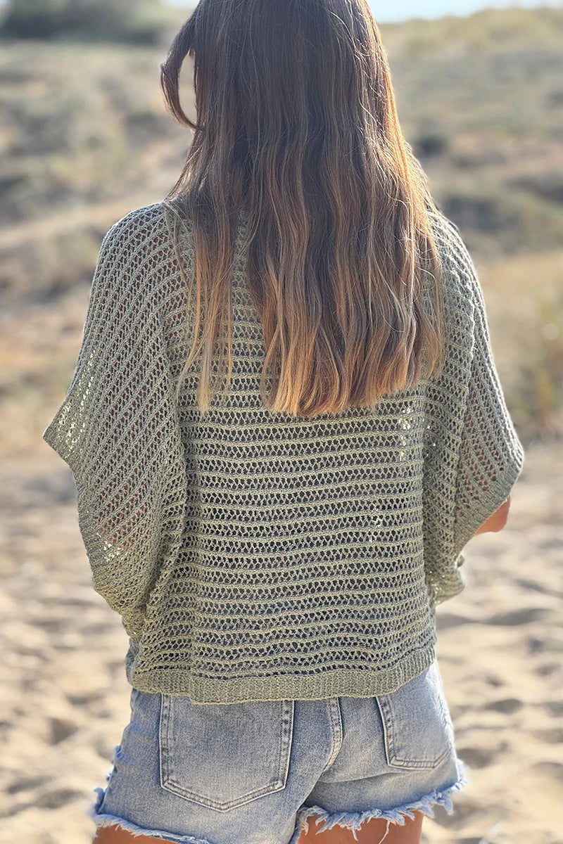 Olive Open Crochet Dolman Top