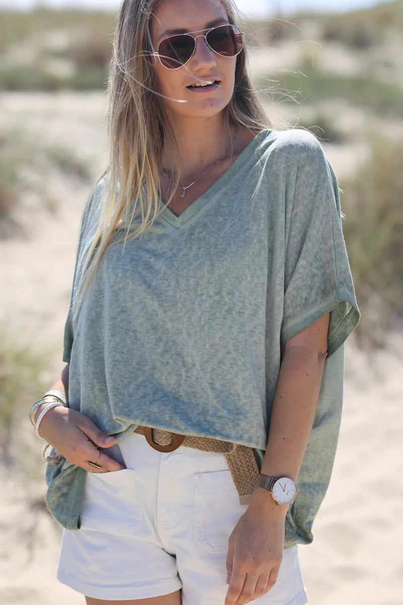 Olive Relaxed Fit Batwing Super Soft T-shirt