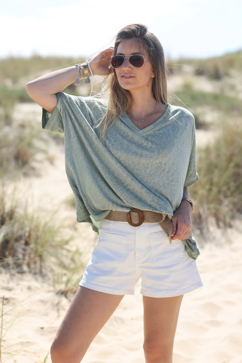 Olive Relaxed Fit Batwing Super Soft T-shirt