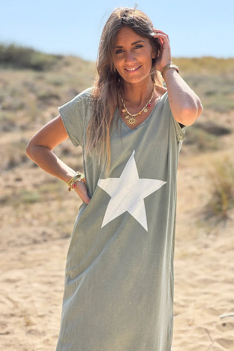Olive Star Tshirt Maxi Dress