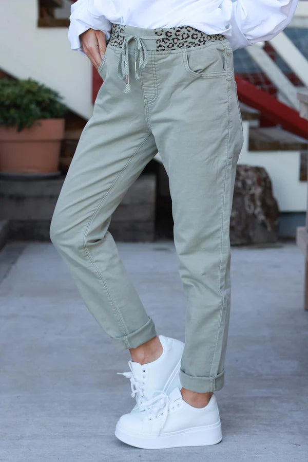 Olive Stretch Leopard Waist Joggers