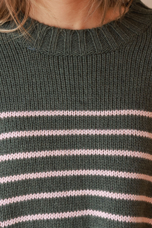 Olive Stripe Wool Blend Sweater