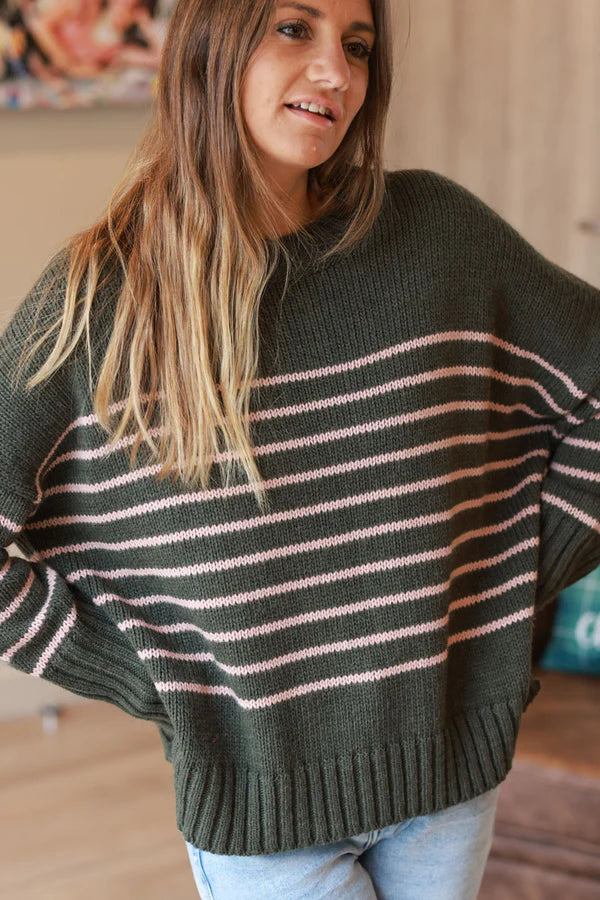 Olive Stripe Wool Blend Sweater