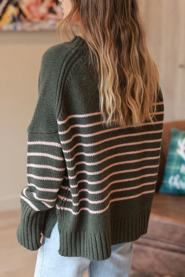 Olive Stripe Wool Blend Sweater