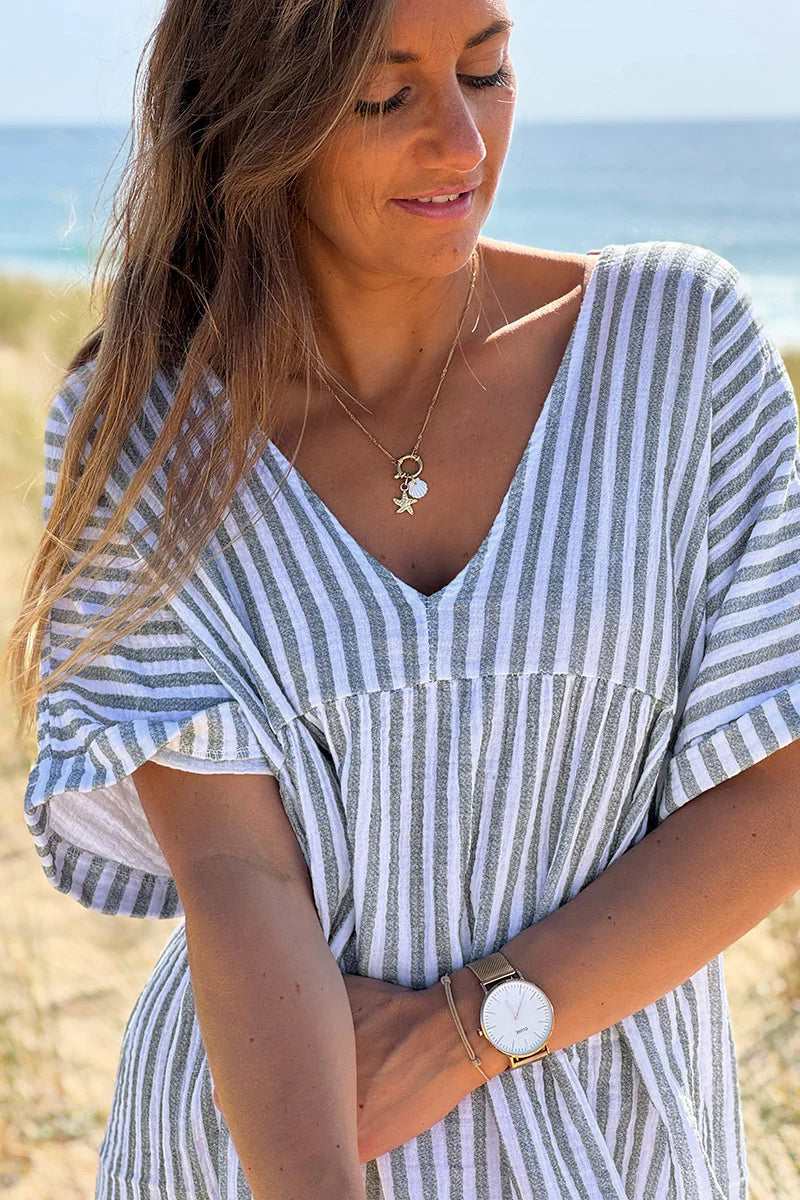 Olive Striped Gauze Sundress