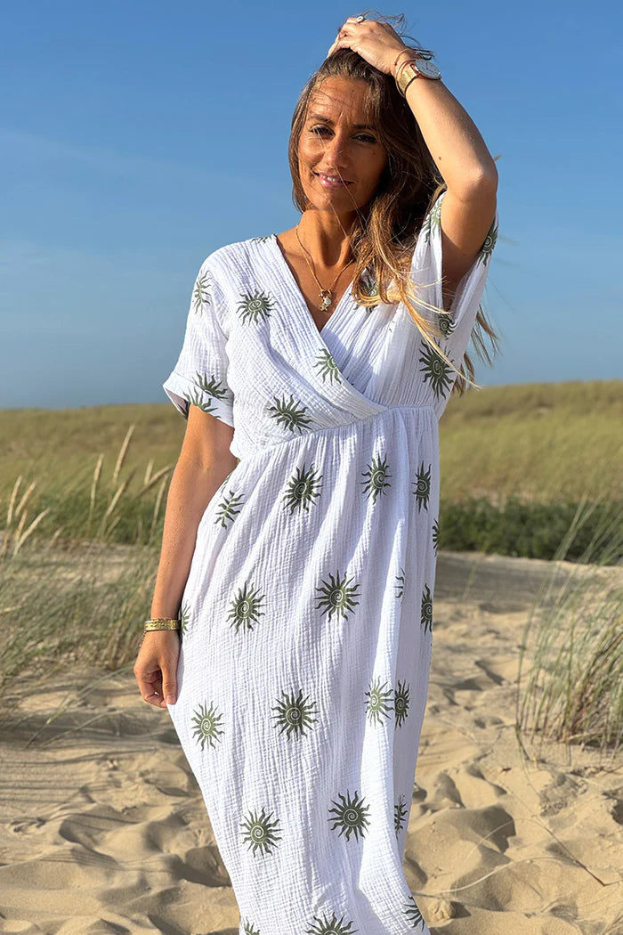 Olive Sunburst Gauze Dress