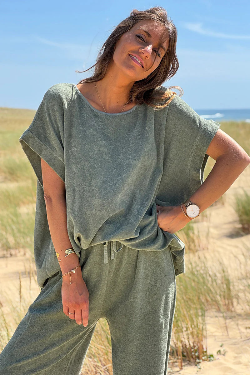 Olive Terry Cloth Blouse