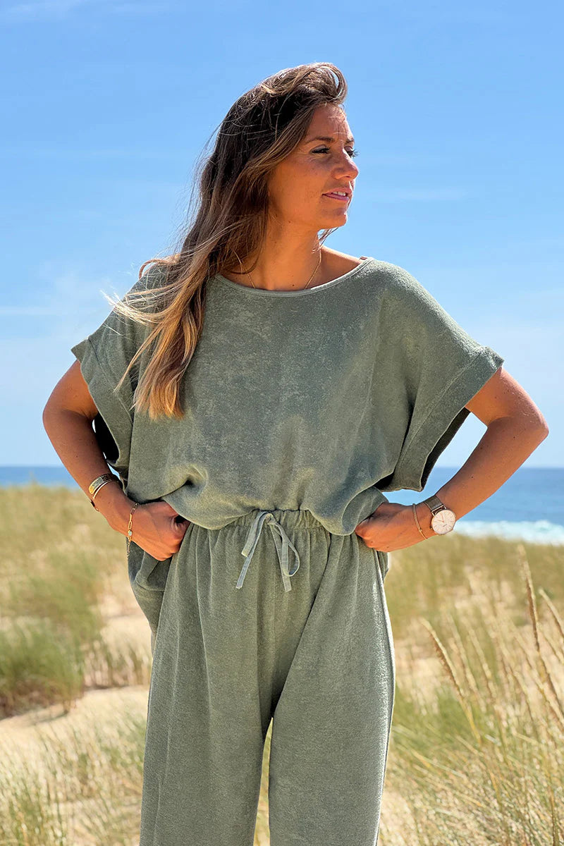 Olive Terry Cloth Blouse