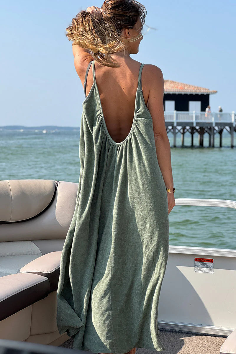 Olive Terry Cloth Strappy Maxi Dress