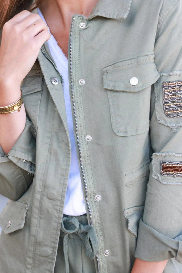 Olive Twill Utility Bead Jacket