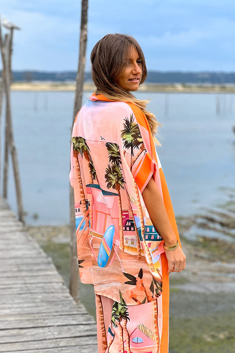 Orange “Amour” Beach Striped Blouse
