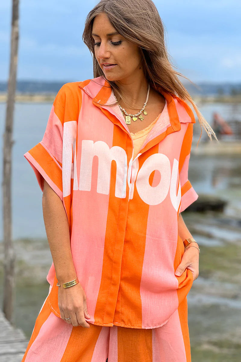 Orange “Amour” Beach Striped Blouse