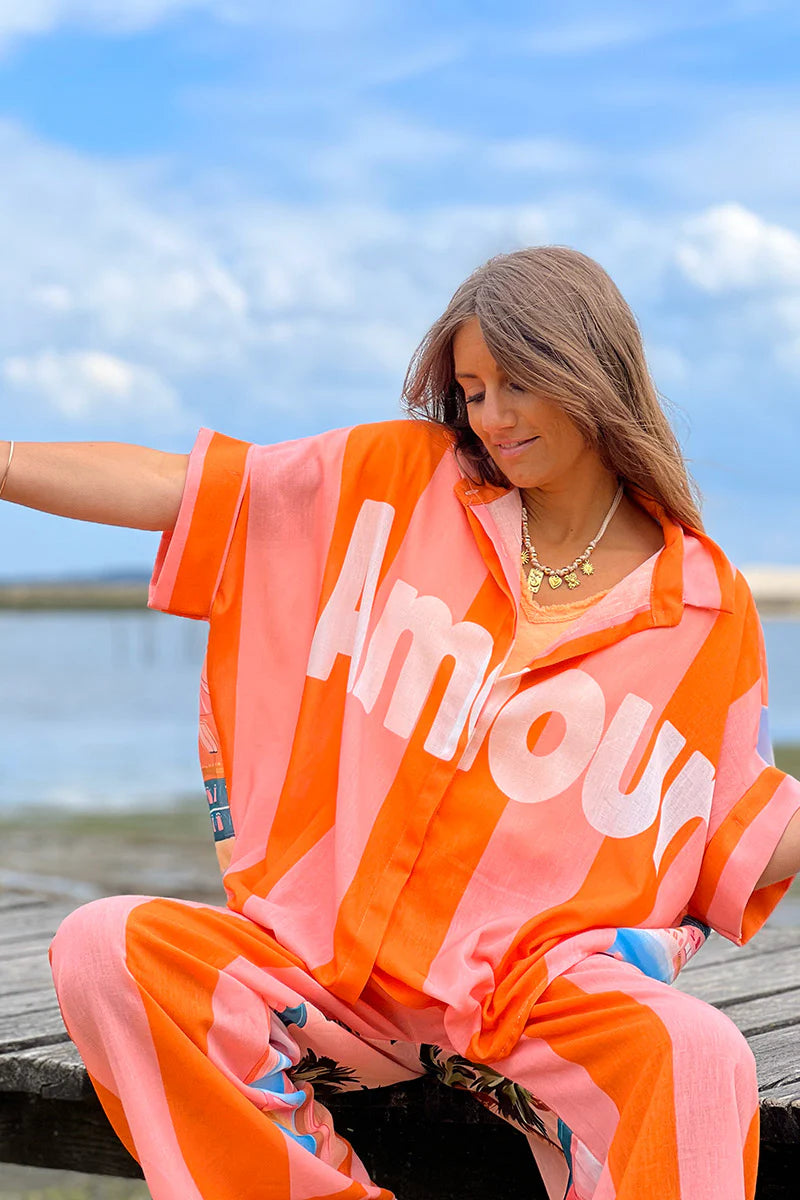 Orange “Amour” Beach Striped Blouse