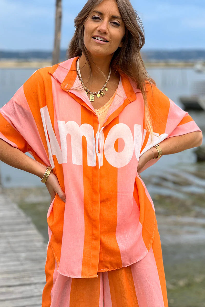 Orange “Amour” Beach Striped Blouse