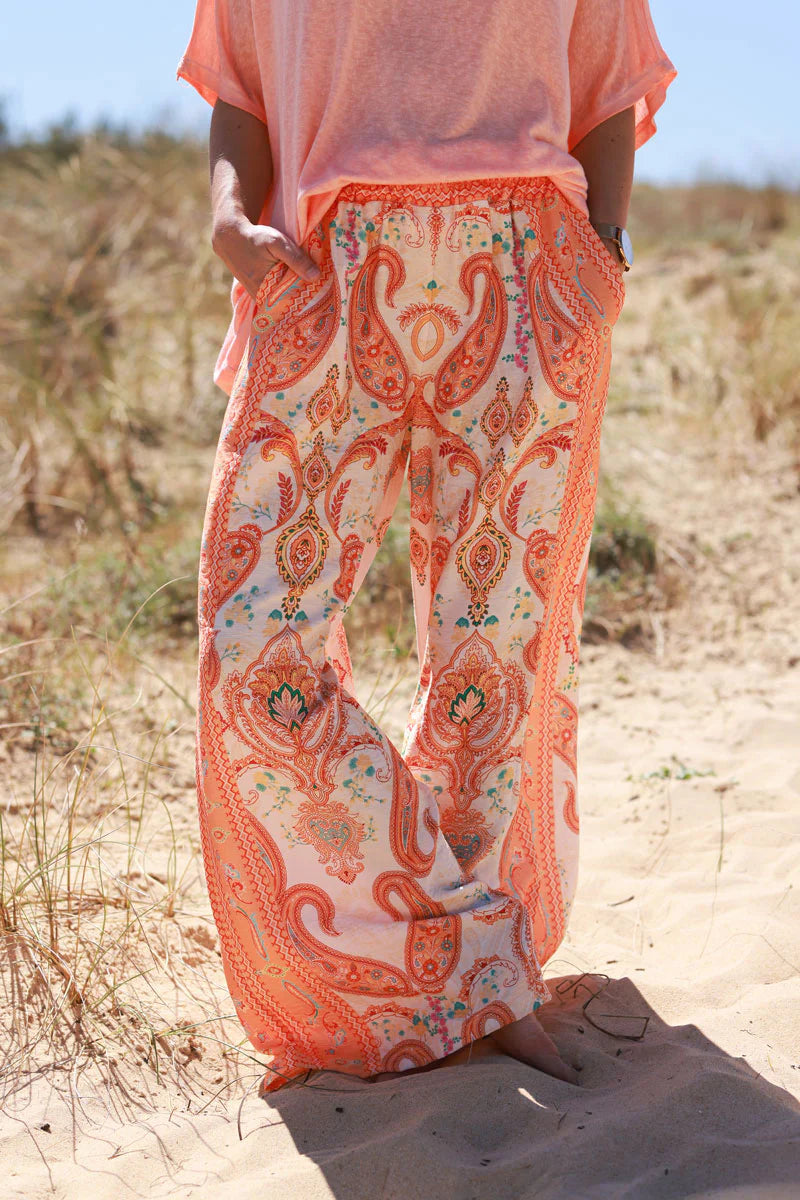 Orange Boho Paisley Pants