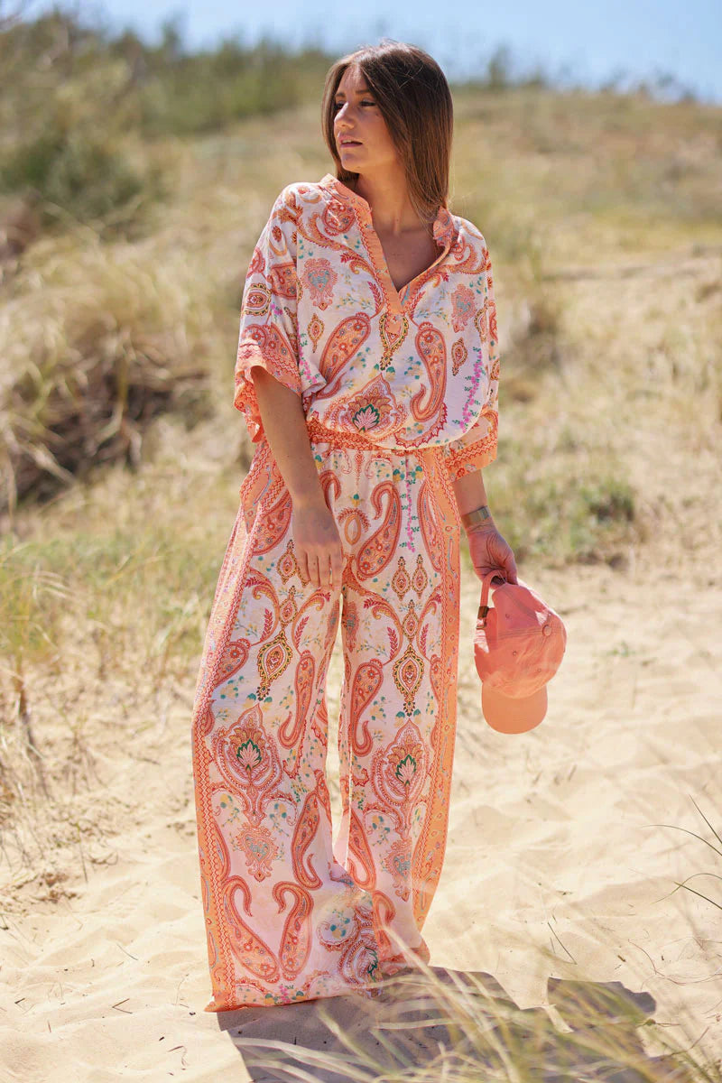Orange Boho Paisley Pants