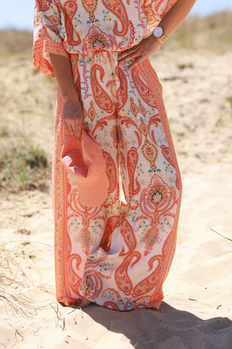 Orange Boho Paisley Pants