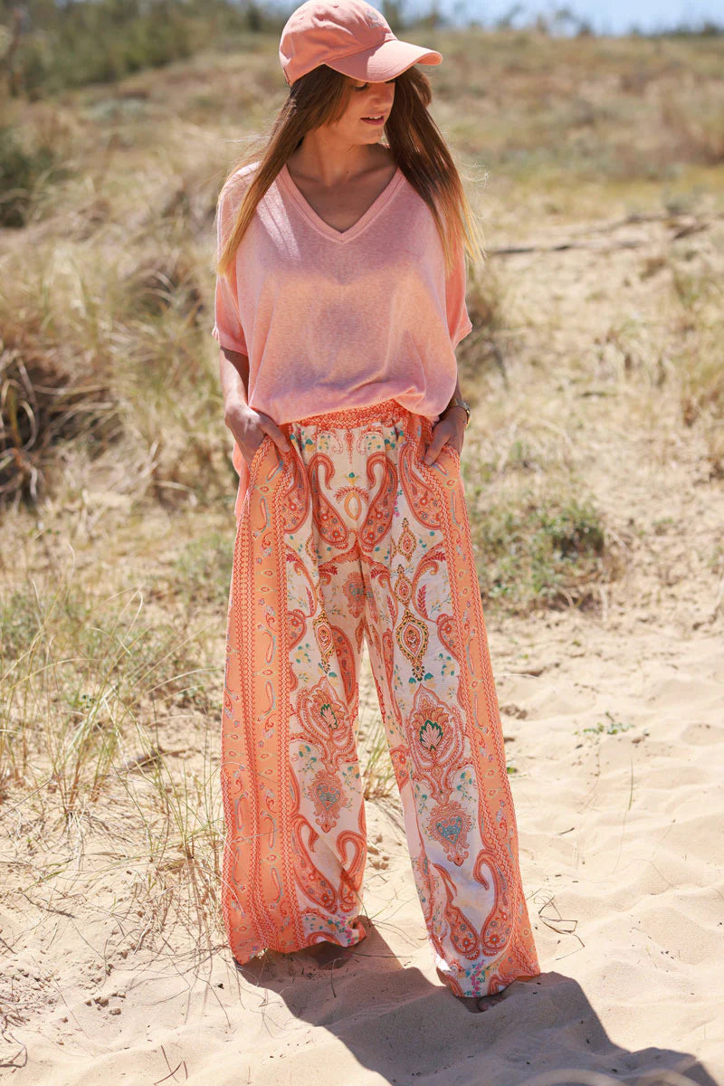 Orange Boho Paisley Pants