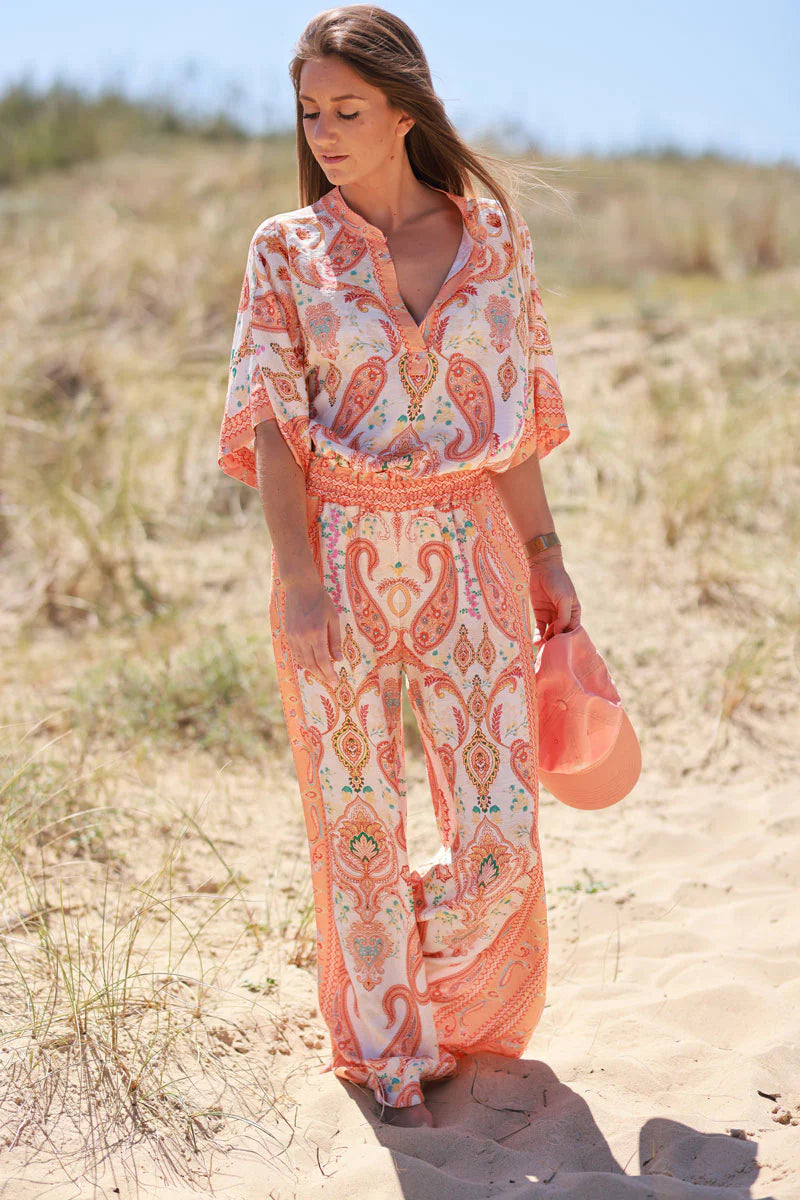 Orange Boho Paisley Pants