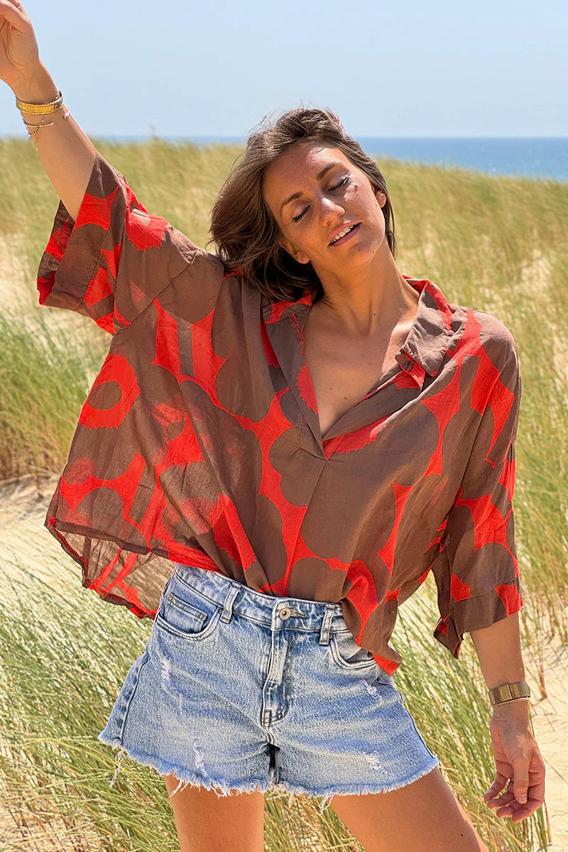 Orange Flower Power Poplin Tunic