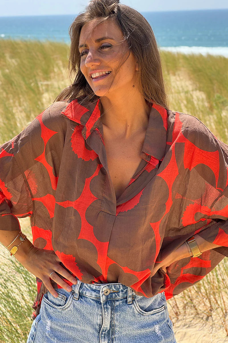 Orange Flower Power Poplin Tunic