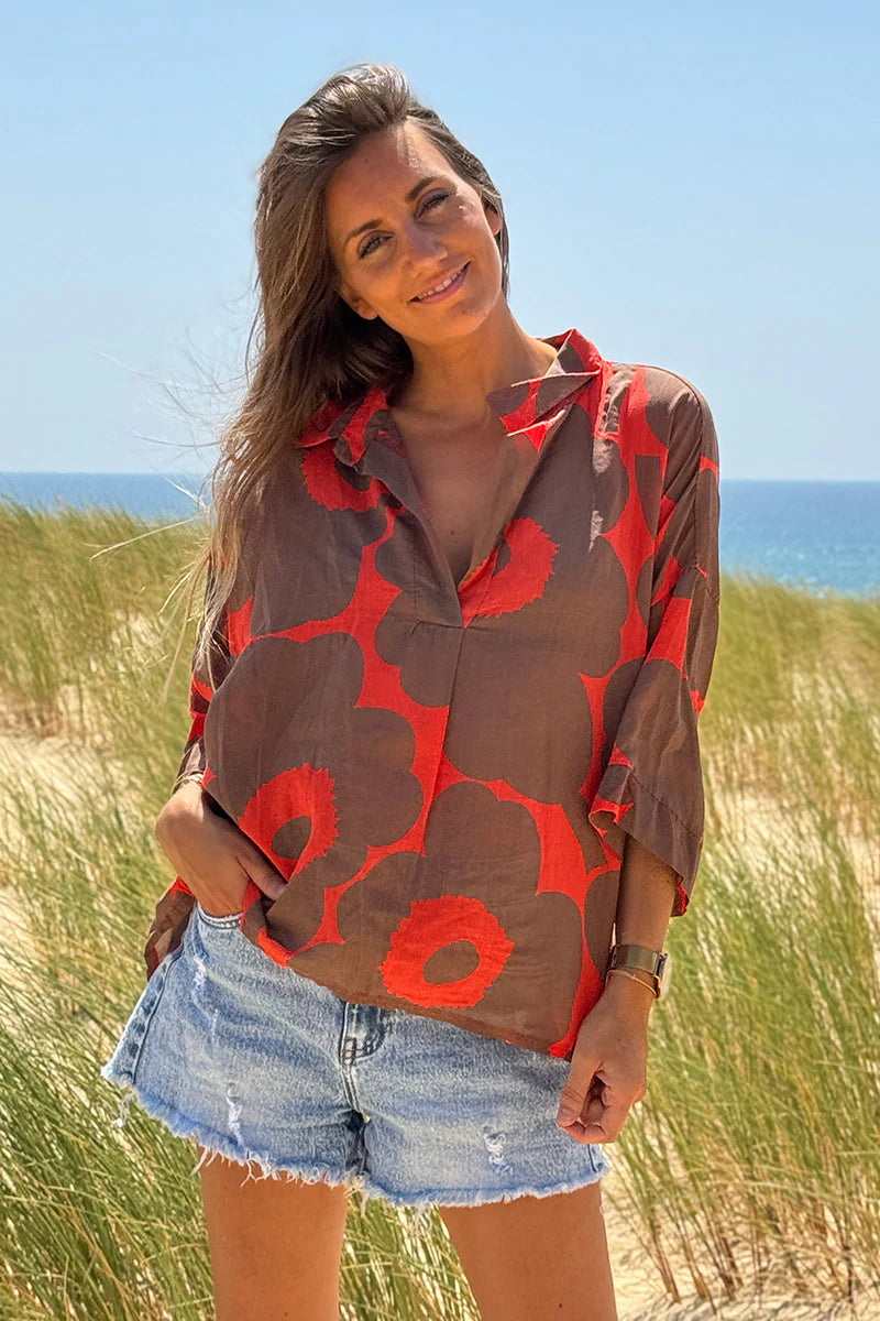 Orange Flower Power Poplin Tunic