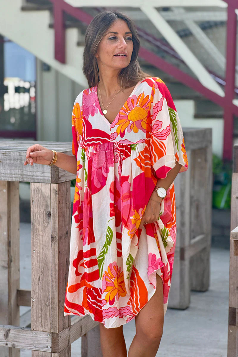 Orange Hibiscus Muu Muu Short Dress