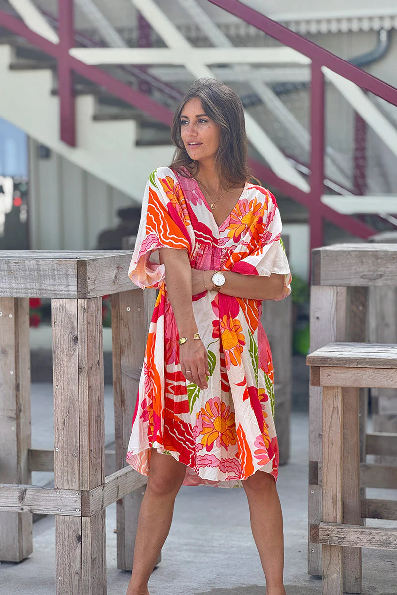 Orange Hibiscus Muu Muu Short Dress