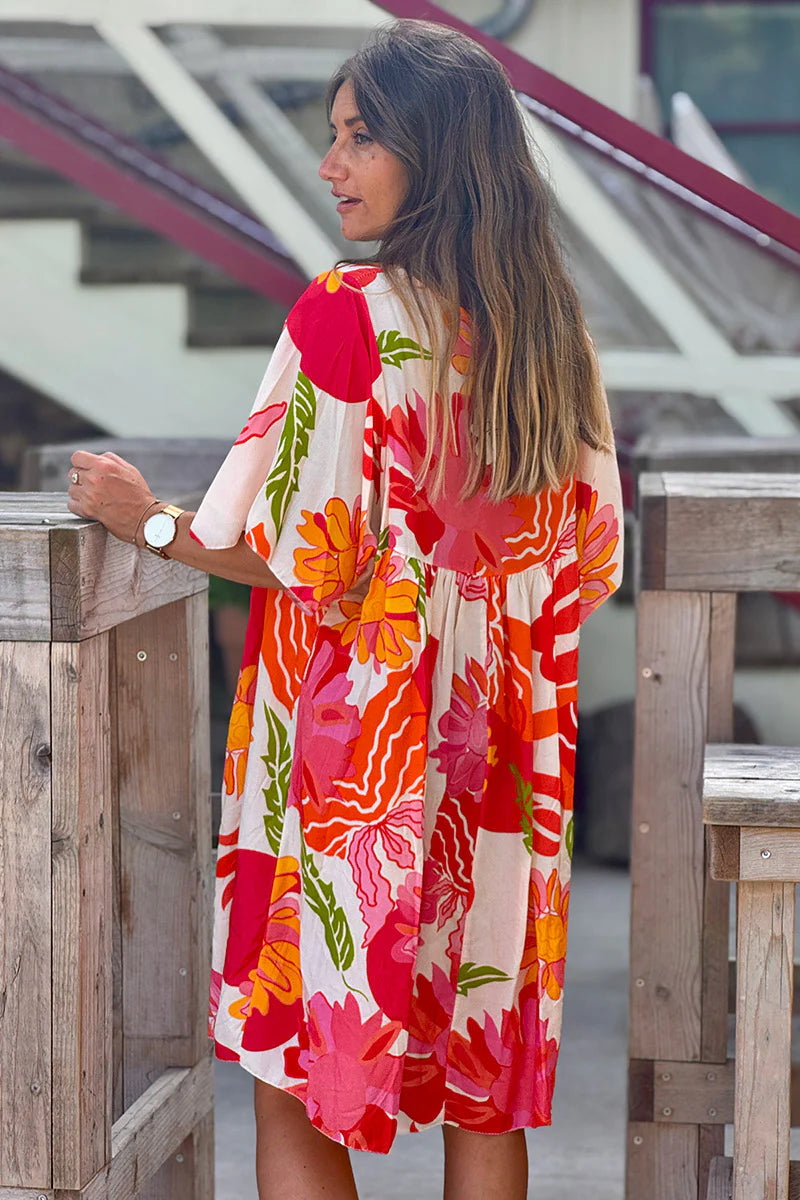 Orange Hibiscus Muu Muu Short Dress
