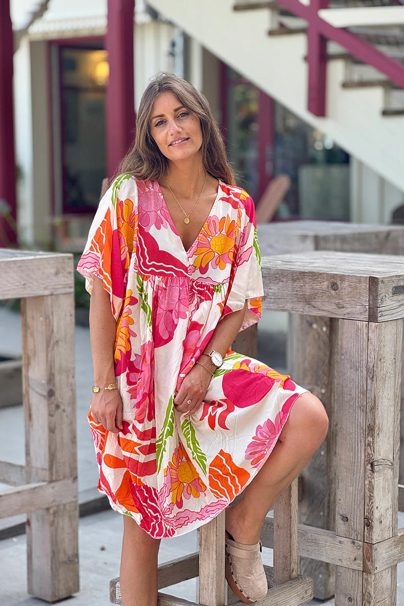 Orange Hibiscus Muu Muu Short Dress