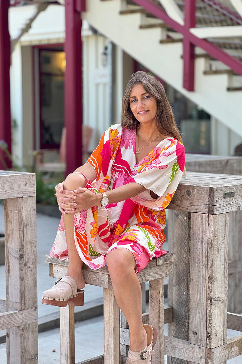 Orange Hibiscus Muu Muu Short Dress