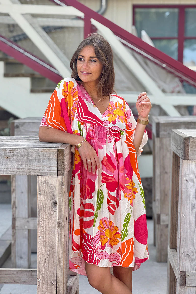 Orange Hibiscus Muu Muu Short Dress