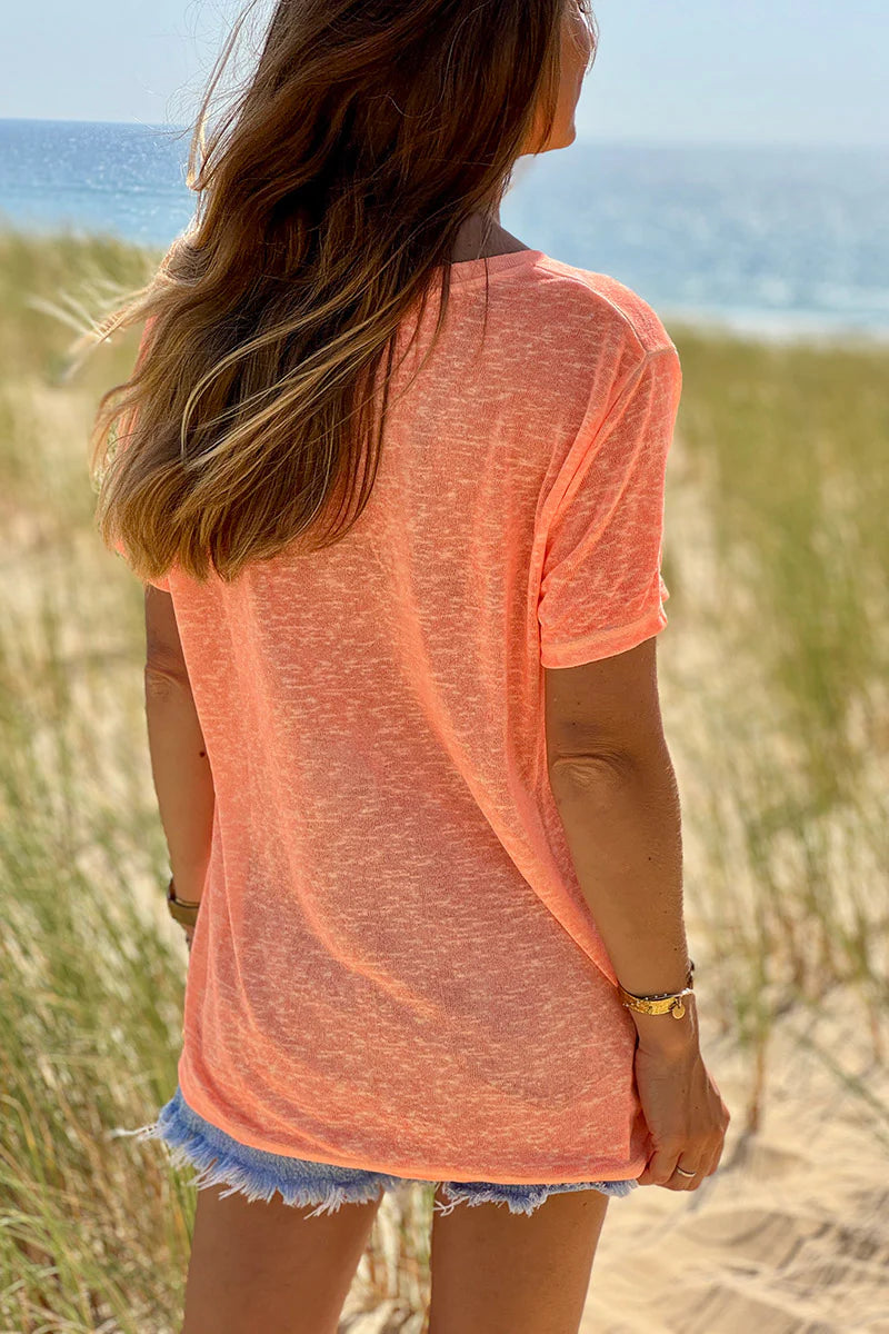 Orange Nature Lovers Parrot Print Slub Knit Tee