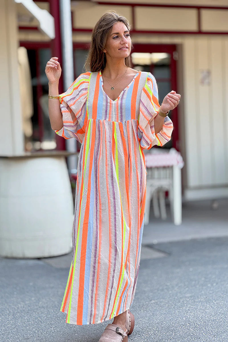 Orange Neon Stripe Boho House Dress