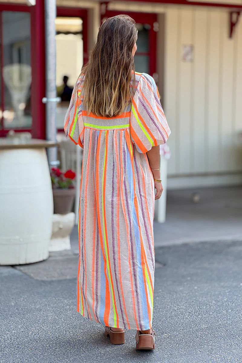 Orange Neon Stripe Boho House Dress