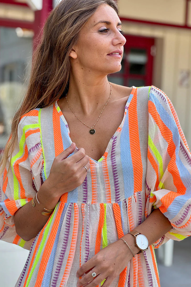 Orange Neon Stripe Boho House Dress
