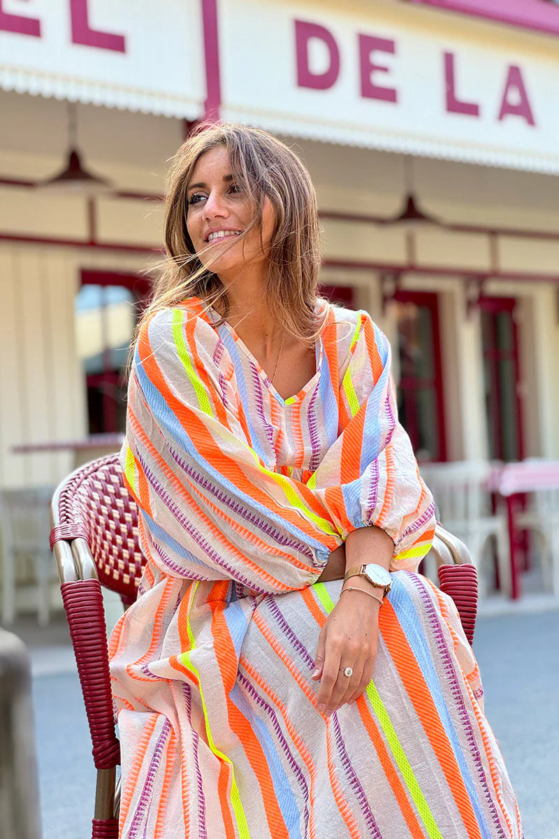 Orange Neon Stripe Boho House Dress