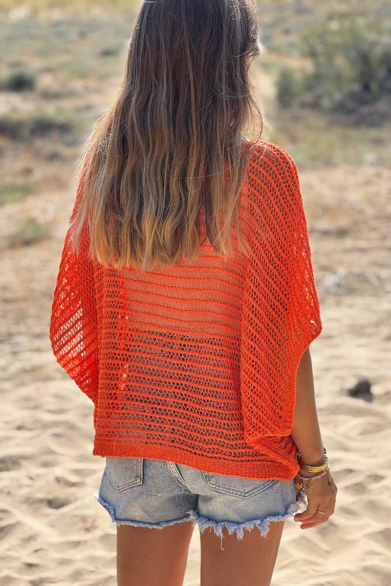 Orange Open Crochet Dolman Top