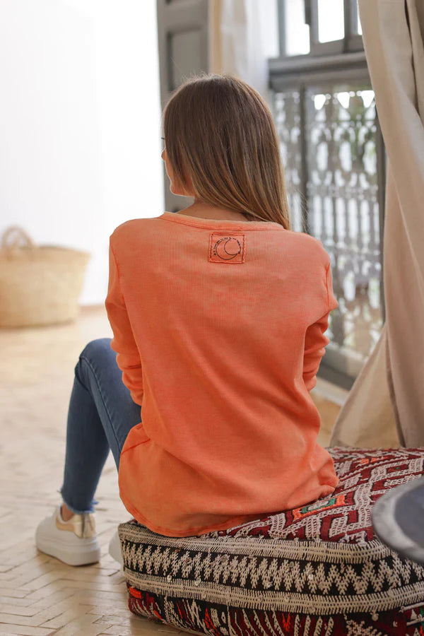 Orange Ribbed Long Sleeve T-shirt 'ILY to the Moon and Back'