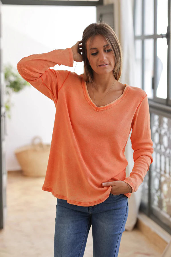 Orange Ribbed Long Sleeve T-shirt 'ILY to the Moon and Back'