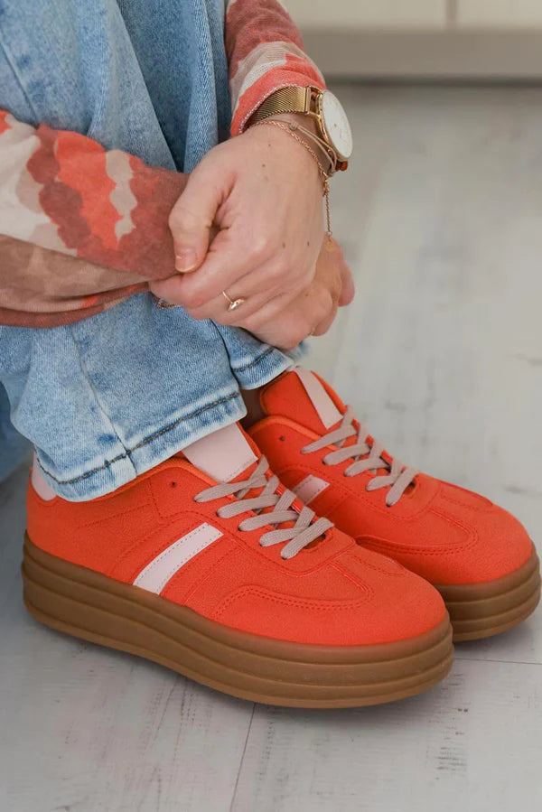 Orange/White Vintage Vegan Leather Sneakers