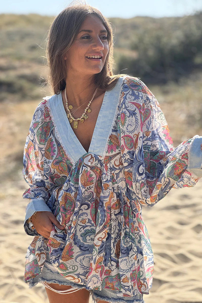 Paisley and Denim Lightweight Blouse