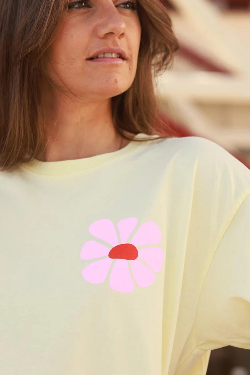 Pastel Yellow Hibiscus Surf Style Tee