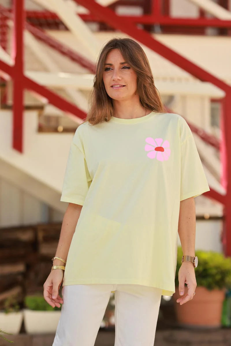 Pastel Yellow Hibiscus Surf Style Tee