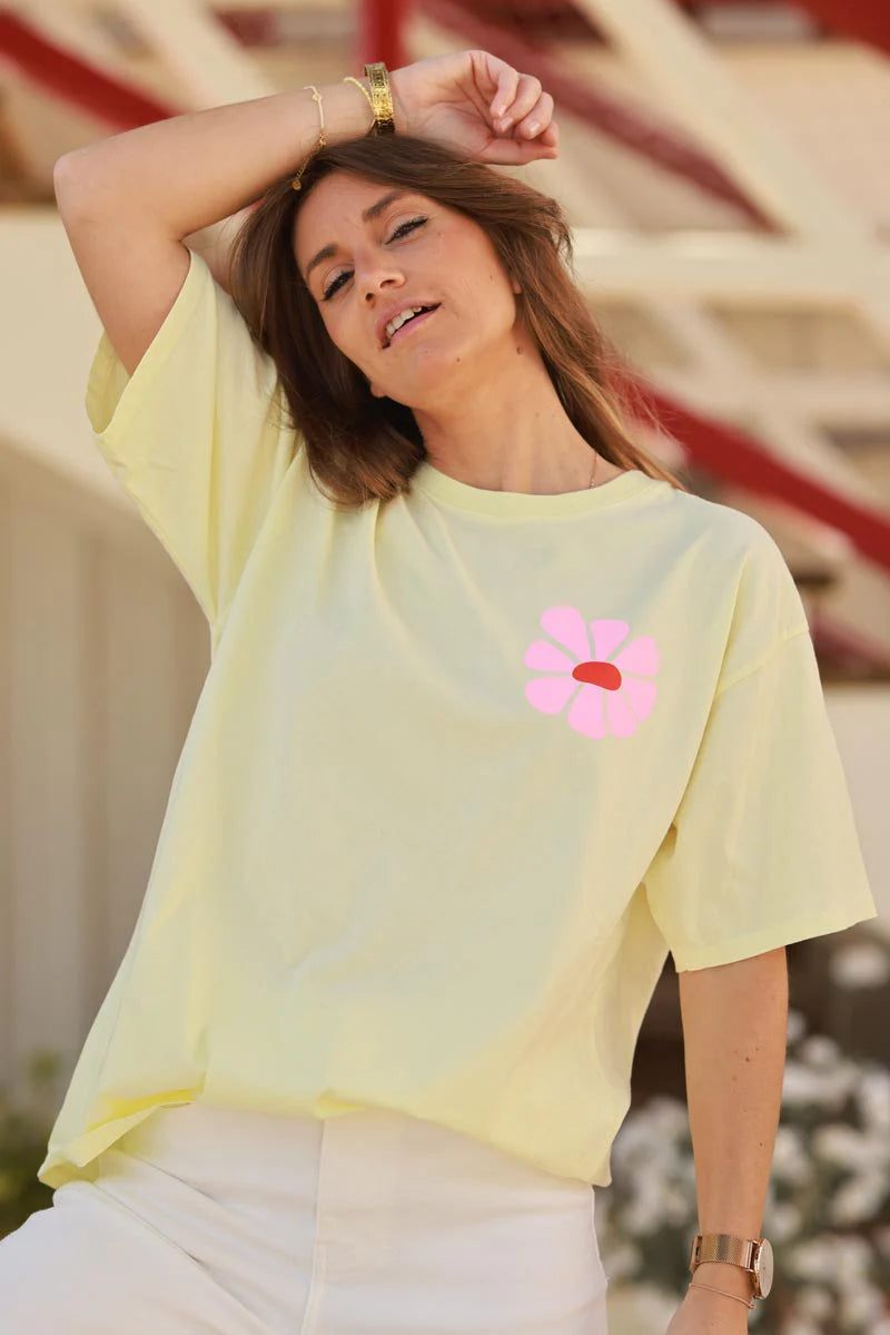 Pastel Yellow Hibiscus Surf Style Tee
