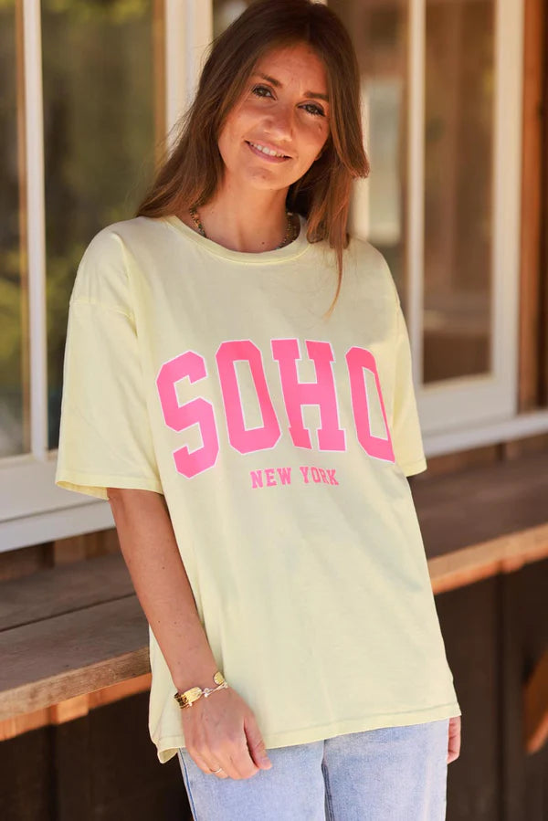 Pastel Yellow SOHO New York Varsity Tee
