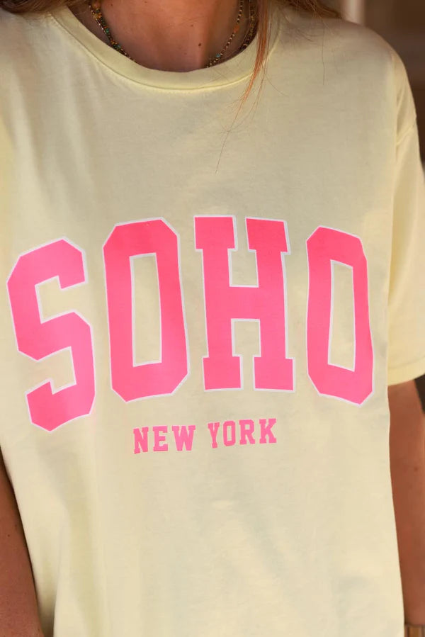 Pastel Yellow SOHO New York Varsity Tee