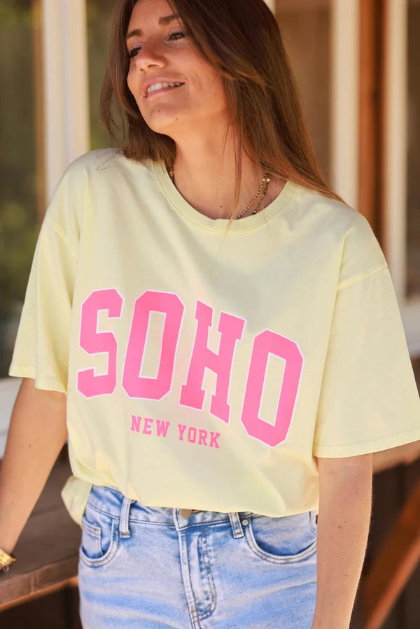 Pastel Yellow SOHO New York Varsity Tee